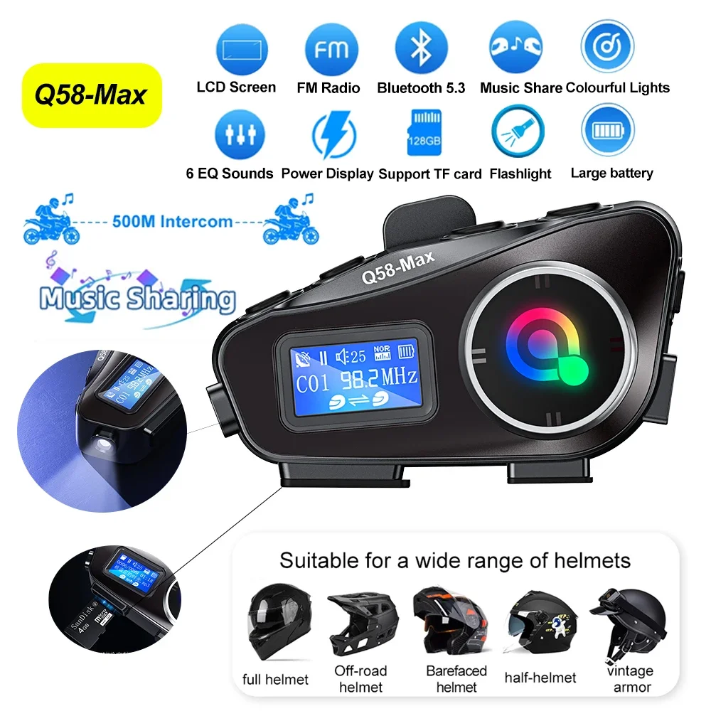 Universal Motorcycle Helmet Intercom Headset - 대형 스크린 디스플레이 헬멧 인터콤 오토바이