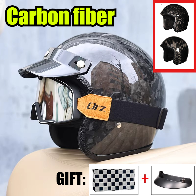 Carbon Fiber Lightweight Motorcycle Helmet - 2026 카본 파이버 빈티지 헬멧 오토바이