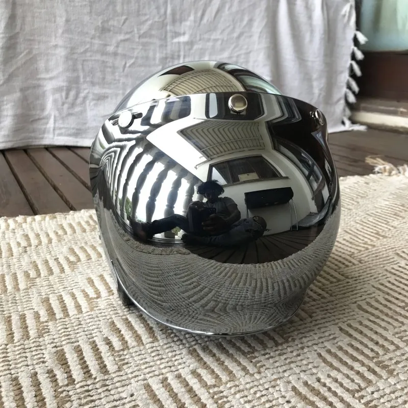 미러 실버 크롬 오토바이 오픈 페이스 남녀 공용 빈티지 - Vintage Open Face Retro Helmet 리뷰 및 가격