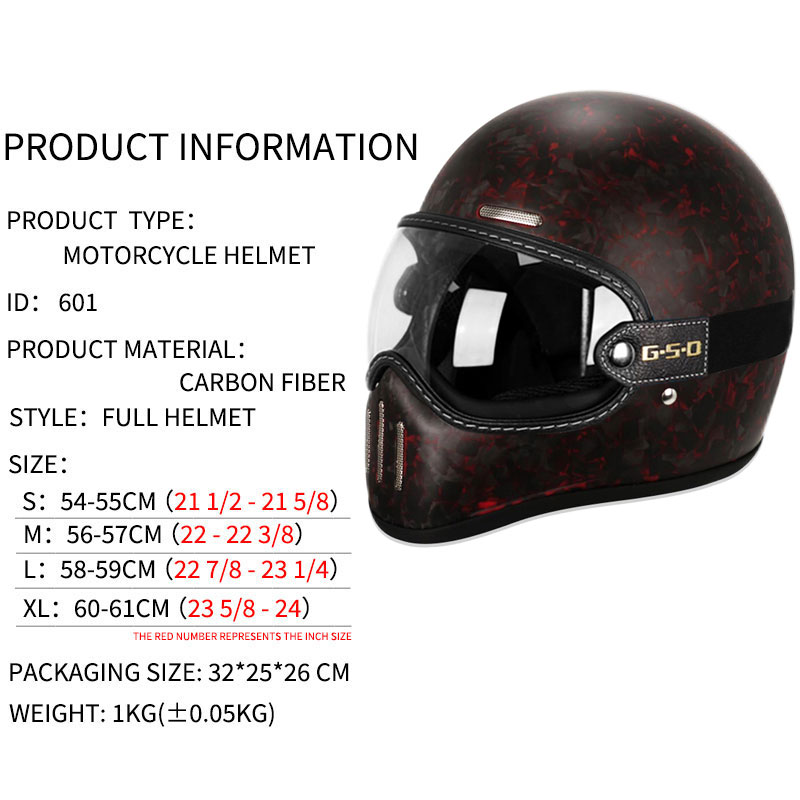 레트로 탄소 섬유 풀페이스 헬멧, 개성 있는 경량 쉘  - Carbon Fiber Lightweight Motorcycle Helmet 리뷰 및 가격