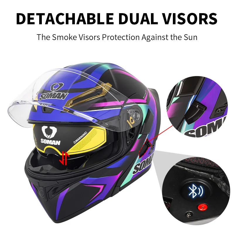 SOMAN 풀 페이스 헬멧 듀얼 렌즈 플립 업 오토바이 - Dual Visor Motorcycle Racing Helmet 리뷰 및 가격